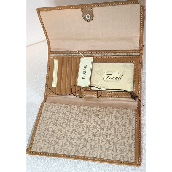 FOSSIL TRIFOLD SIGNATURE CLUTCH FABRIC LEATHER WALLET EXTERIOR POCKET - Picture 5 of 6